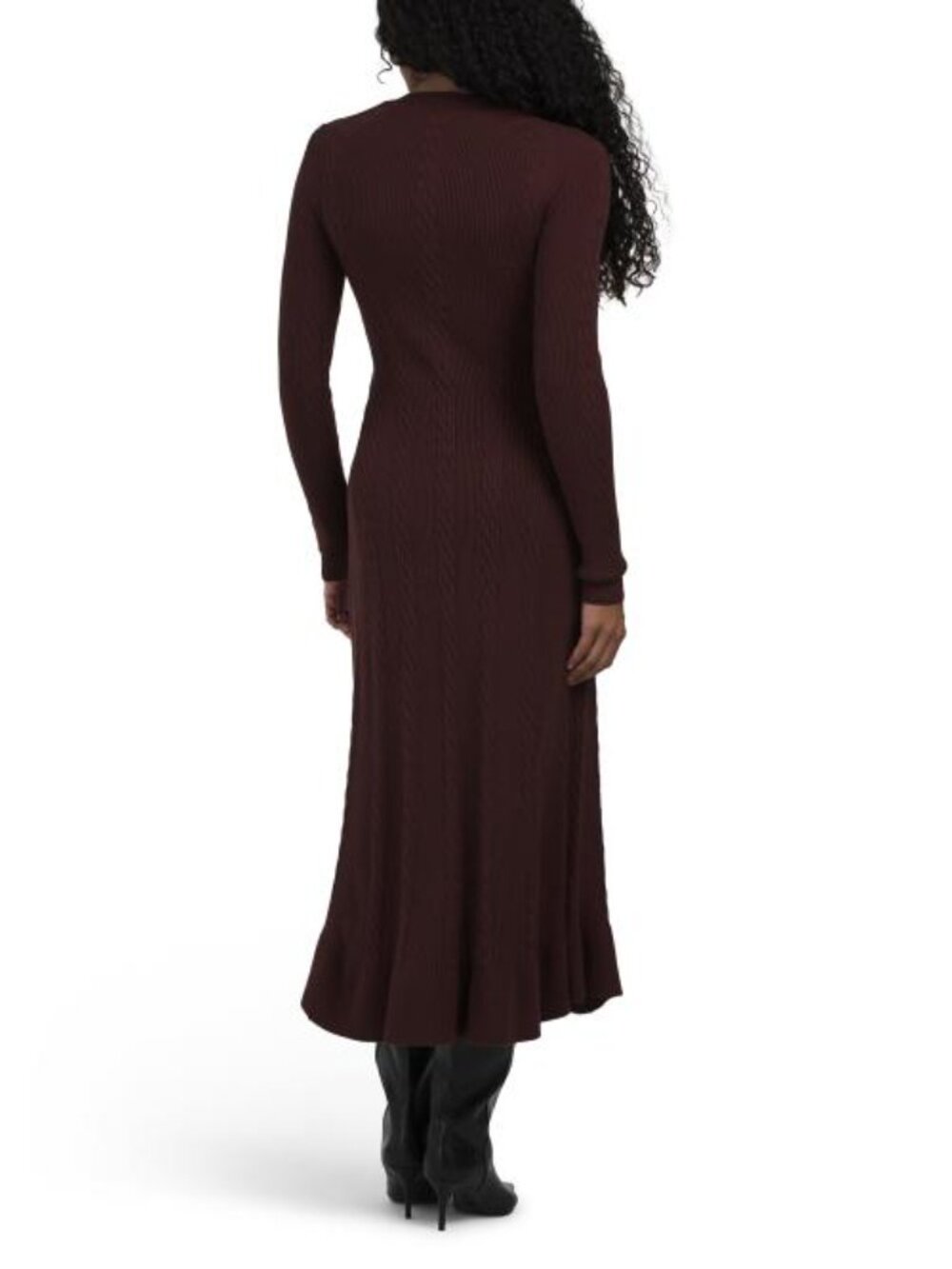ELIE TAHARI Long Sleeve V-neck Button Cable Sweater Dress - Picture 2 of 3